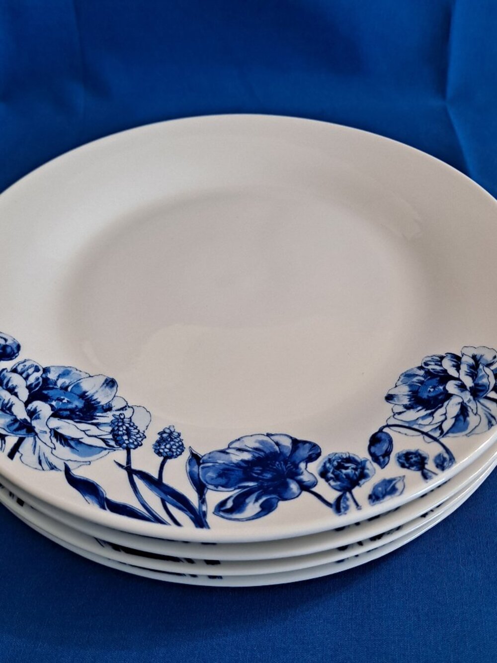 Set 4 Royal Norfolk BLUE FLOWER Salad PLATES 7 1/2" Spring Wild Wildflower Bread